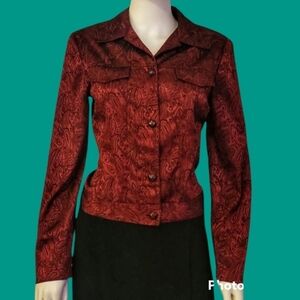 Vtg CONRAD C 1990s Maroon Paisley Satin Blazer Shacket
